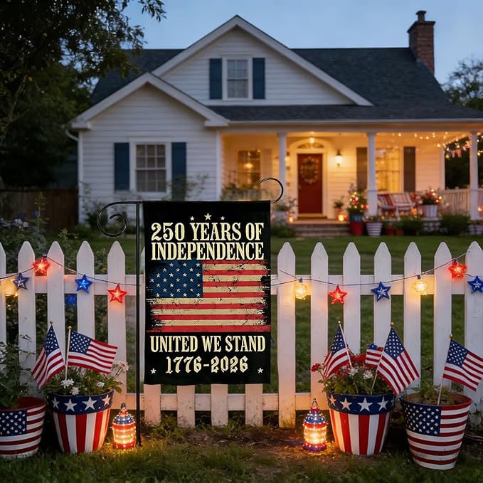 1776-2026 250th Anniversary USA Garden Flag, 4th of July Garden Flag for Outside, 12x18 Double Sided Outdoor Decoration for Independence Day, Red White Blue American Flags, Patriotic Banner for Yard