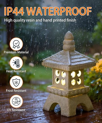 Nacome Solar Pagoda Garden Statues:11.5 inches Outdoor Waterproof Resin Zen Decor for Landscape Balcony Patio Porch Yard Ornament(Gray)