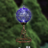 Exhart Wind Chimes, Solar LED Outdoor Garden Lighting, Blue Glass and Metal Wind Chime Lawn and Yard Decoration with Bronze Metal Finial, 5 x 46.5 Inch