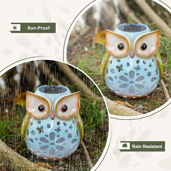 Solar Owl Garden Statue Resin Outdoor Decor Solar Lantern Light for Patio, Lawn, or Yard Decorative Lighting Gift for Women, Teachers, Kids, Birthday Housewarming