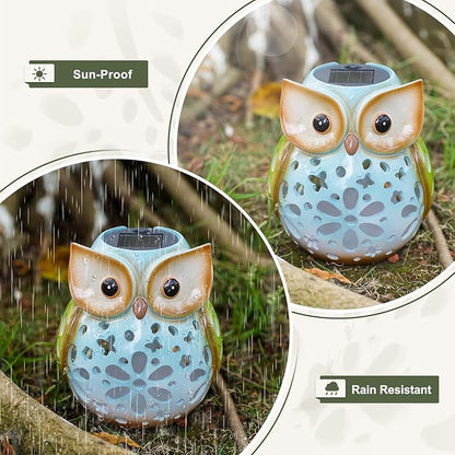Solar Owl Garden Statue Resin Outdoor Decor Solar Lantern Light for Patio, Lawn, or Yard Decorative Lighting Gift for Women, Teachers, Kids, Birthday Housewarming