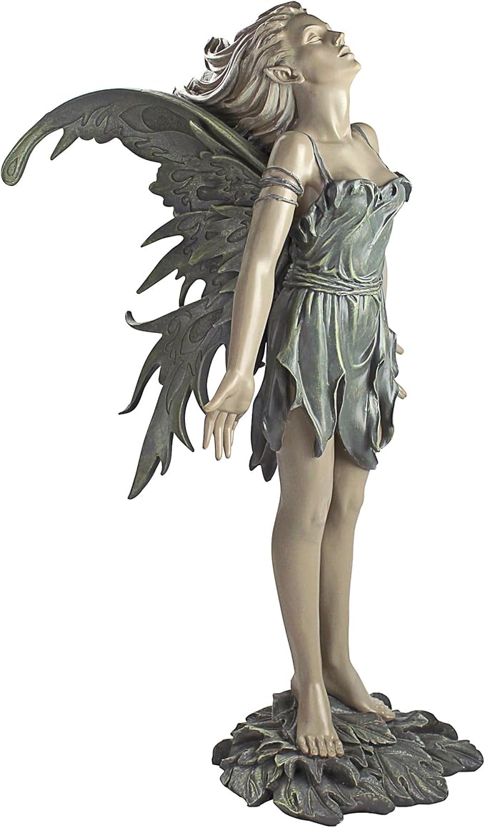 Design Toscano Facing the Wind Fairy Woman Outdoor Garden Statue, 12 inches wide, 27 inches tall, Cast Stone Resin, Two Tone Stone Finish