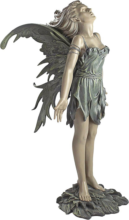 Design Toscano Facing the Wind Fairy Woman Outdoor Garden Statue, 12 inches wide, 27 inches tall, Cast Stone Resin, Two Tone Stone Finish