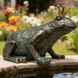 Crouching Frog Prince Garden Statue, Yard Decorations Outdoor Decor, Weather-Resistant Animal Figurines & Sculptures for Patio & Porch, 11.5" L×8" H