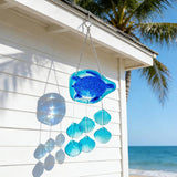 H&D HYALINE & DORA 20 Inch Glass Sea Turtle Wind Chimes Blown Glass Seashell Wind Chimes for Outside Handmade Wind Chime Decorative for Living Room, Bedroom, Beach House