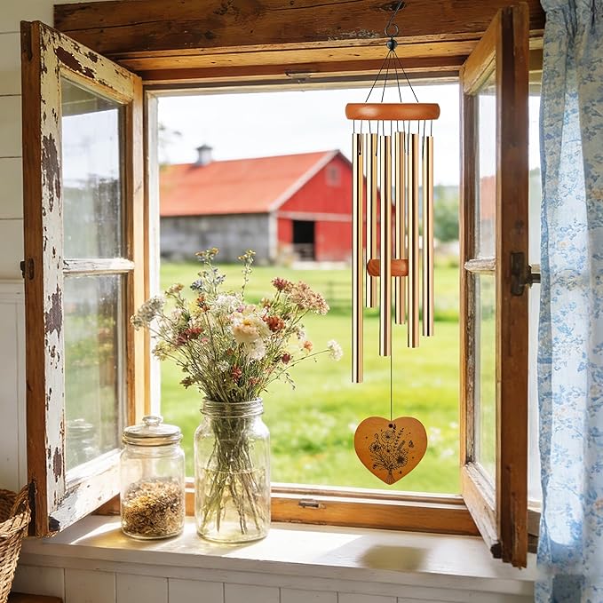 Aunt Gifts Wind Chime - Metal Windchimes with Greeting Card Indoor Outdoor Garden Patio Yard Home Porch Balcony Backyard Hanging Decor Appreciation Birthday Gift for Auntie from Niece Nephew