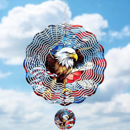 American Eagle Wind Spinner - 3D Stainless Steel Wind Spinners Outdoor Flag Pattern Ornaments Kinetic Spinning Art Hanging 250 Anniversary Patriotic Decor for Patio Lawn Garden Yard Balcony