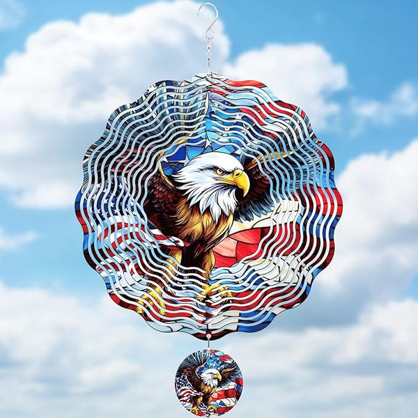 American Eagle Wind Spinner - 3D Stainless Steel Wind Spinners Outdoor Flag Pattern Ornaments Kinetic Spinning Art Hanging 250 Anniversary Patriotic Decor for Patio Lawn Garden Yard Balcony