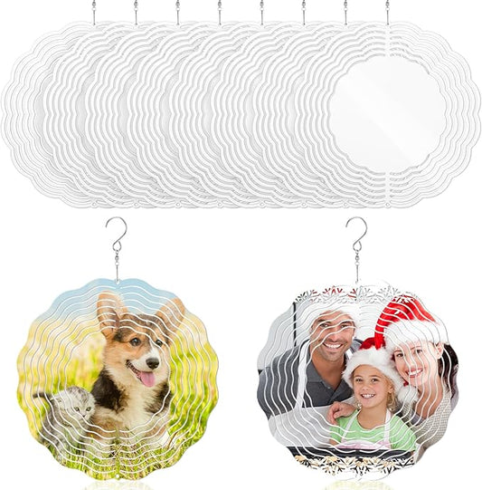 Weysat 6 Pack Sublimation Wind Spinner Blanks 3D Aluminum Wind Spinners Hanging Spinners DIY Crafts Ornaments for Indoor Outdoor Garden Yard Window Porch Front Door Decoration (8 Inch)