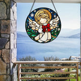 Stained Glass Window Hanging Jesus Cute Angel 6.3" - White Angel Suncatcher Door Garden Sun Catcher Home Decor Birthday Christmas for Mom Men Woman Nana Friend Girl