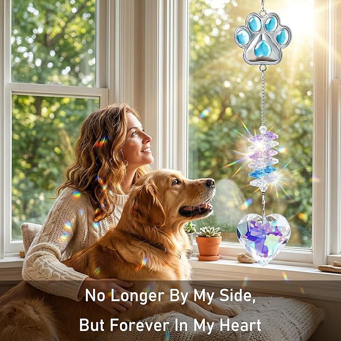 Pet Memorial Suncatcher – Gemstone Paw Crystal, Loss of Dog Sympathy Gift, Pet Bereavement Remembrance for Dogs & Cats