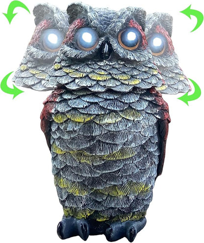 Owls to Keep Birds Away, Solar Owl Decoys to Scare Birds Away, Small Fake Owl for Bird Control, Resin Owls Outdoor Decor with Rotating Head and Lighted Eyes, Animal Deterrent for Outside, Garden