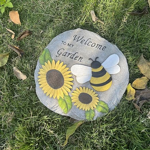 Milisten Outdoor Decorative Stepping Stone Bee and Sunflower Design for Garden Pathway Durable Resin Craft for Lawn and Patio Embellishment Charming Garden Accessory