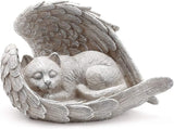 Napco Sleeping Cat Within Angel Wings 8.5 x 5.5 Resin Stone Pet Memorial Figurine, Concrete Grey