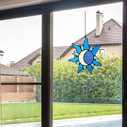 Sun and Moon Stained Glass Window hangings,Sun Moon Decor Glass Suncatchers Ideal for Garden, Home, Farmhouse, Patio and Bedroom