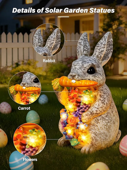 Guhope Solar Garden Statues, Outdoor Solar Bunny Easter Decor with Succulent and 6 LED Lights, Outside Yard Figurine Decor for Garden, Lawn, Patio, Balcony, Porch, Unique Gifts for Mom Grandma