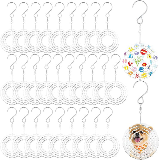 30 Pcs Sublimation Wind Spinner Blanks 3 Inch Bulk Aluminum Metal Ornaments Sublimation Blanks Hanging Wind Spinners Indoor Outdoor Spinner Suspension Decoration for Yard,Garden,Porch,Gift