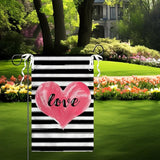 Love Heart Garden Flag Valentines Day Strips Yard Flag Outside Double Sided Anniversary Wedding Burlap Garden Flags Pink Love House Banner for Outdoor Valentine Decor 12x18 Inch