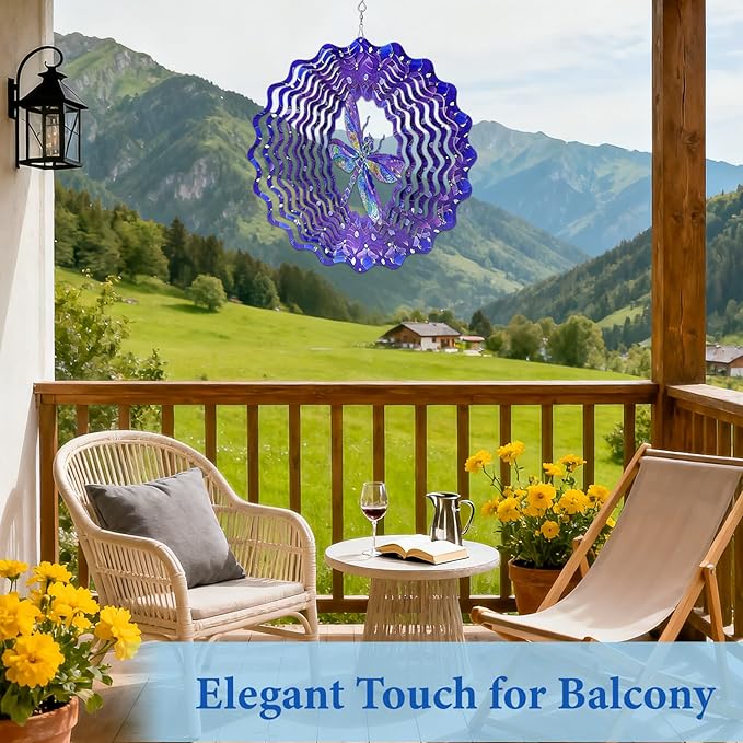 Wazzio Dragonfly Wind Spinners Outdoor, Dragonfly Gifts for Women Wife Mom Grandma, Hanging Wind Sculptures Spinners, 12 inch Outdoor Indoor Hanging Ornament for Christmas