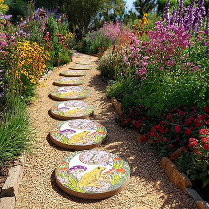 Hapjoy Stepping Stones Outdoor for Garden Moon Frog Mushroom Butterfly Decorative Stepping Stones Walkway Round Stone Garden Decor for Pathway Lawn (Yellow)