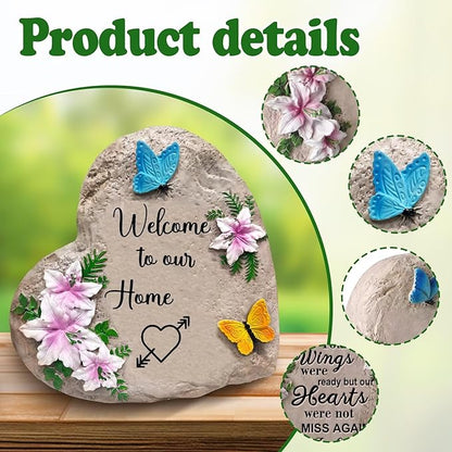Welcome to Our Home-Resin Stepping Stone,Outdoor Garden Pathway Decoration,Heart Shaped Decorative Stone for Garden,Walkway Sculpture Yard Art for Patio,Home Decor