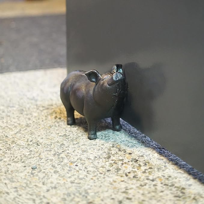 NACH Cast Iron Pig Statue - Black Door Stopper/Paperweight, Rustic Garden Decor, 9.2x3.7x5.9 Inch, Black Head Up Pig