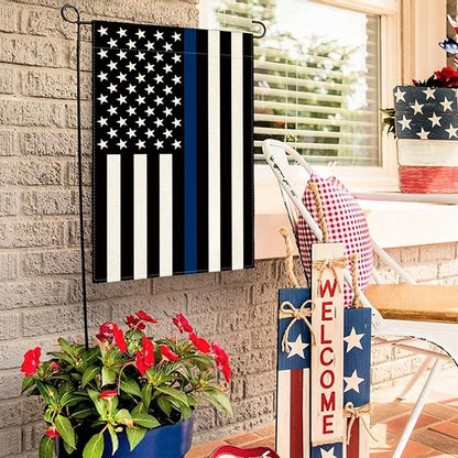 AVOIN colorlife Thin Blue Line Garden Flag 12x18 Inch Double Sided, American Stars and Stripes Police Officers Solidarity Yard Outdoor Decoration