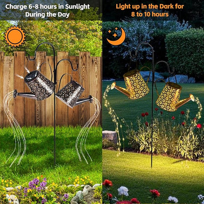 Mousike Solar Lights Outdoor Garden Decor, Large Hanging Lantern Waterproof Watering Can Landscape Lights Outside Decorations for Front Porch Lawn Driveway Patio Backyard Pathway (90LED 2Pack)
