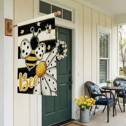 CROWNED BEAUTY Spring Summer House Flag Daisy Bee Double Sided 28x40 Inches Large Burlap Welcome Holiday Seasonal Yard Decoration for Outside Porch