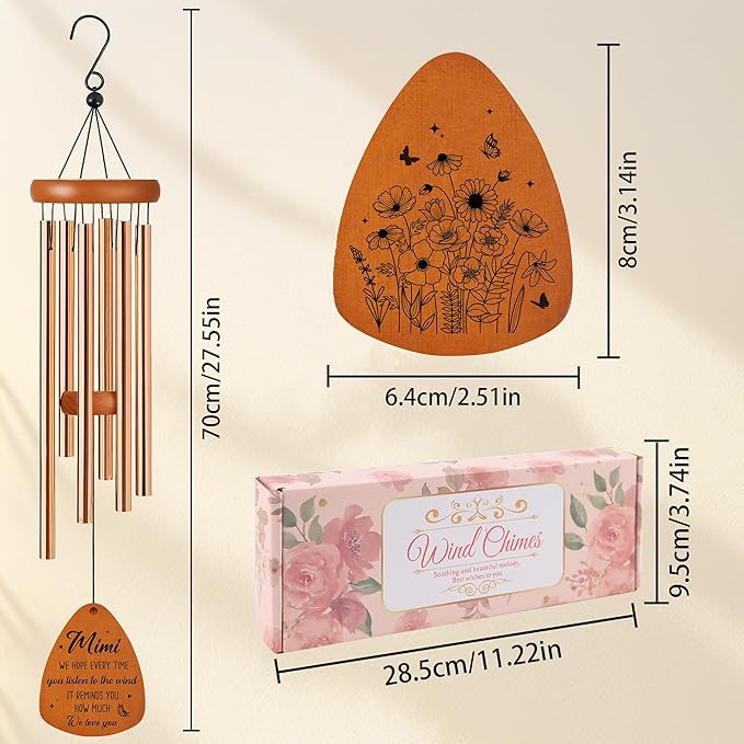 Mimi Wind Chimes for Outside, Gifts for Mimi Grandma Windchimes Outdoors for Patio Porch Garden Yard Hanging, Mothers Day Birthday Gifts for Mimi from Grandkids