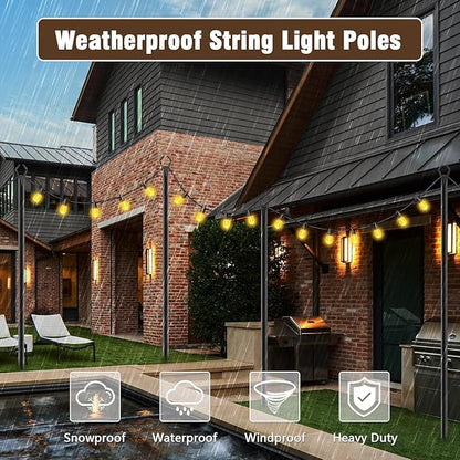10Ft String Light Poles 8 Pack,Light Poles for Outside Lights,Outdoor with Fence Brackets Hanging Lights,Metal Stand Deck Patio Backyard
