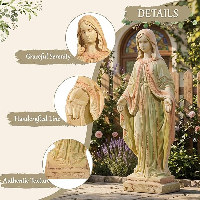 Virgin Mary Statue, Outdoor 32 Inch Tall Large Religious Garden Statue, Blessed Mother Outdoor Statue, Virgen De Guadalupe Statues for Yard, Patio, Home Decor