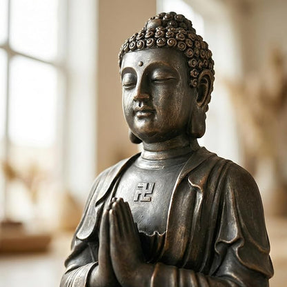 Sculptures Buddha Statue, Garden Statues 23.6 Inch Tall, Large Magnesium Oxide Buddha Sculpture Indoor & Outdoor, Statue for Home Decor Yard Porch Patio, Dark Gray with Gold Accents