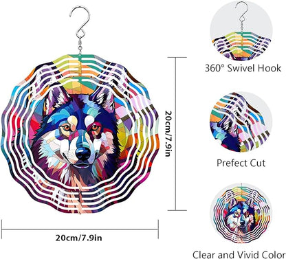 Husky Wind Spinner Pet Dog Memorial Gifts, Vibrant 3D Kinetic Metal Yard Art, Loss of Dogs Sympathy Gifts, Hanging Outdoor Garden Decor, 8" Decorative Wind Sculptures for Patio, Porch (Husky 4)