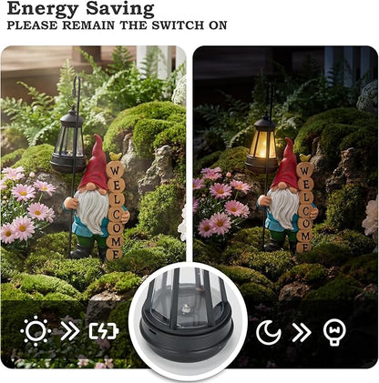 PETAFLOP Garden Gnome Statue Decor with Solar Light, Funny Gnomes Figurine for Yard Patio Balcony Home Indoor Outdoor, Mother's Day Birthday Housewarming Gifts for Mom Grandma