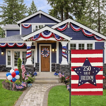 250 Years America Anniversary Garden Flag, Double-sided 250 YEARS OF FREEDOM Patriotic 4th of July Yard Sign for Outdoor Independence Day Decoration