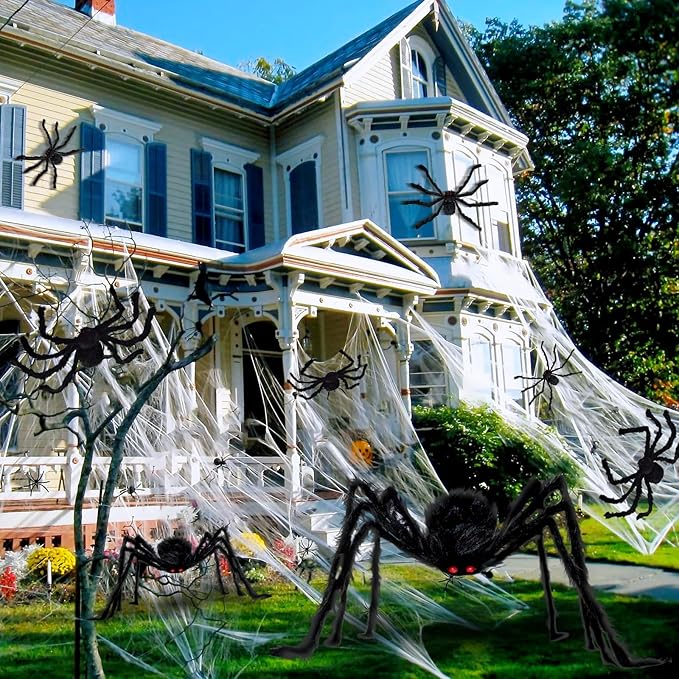 6.6FT Halloween Giant Spider Decorations, Scary Large Spiders Outside Realistic Fake Hairy Spider Props for Halloween Decorations Indoor and Outdoor Yard Party Garden Lawn Creepy Decor (1 Pack)