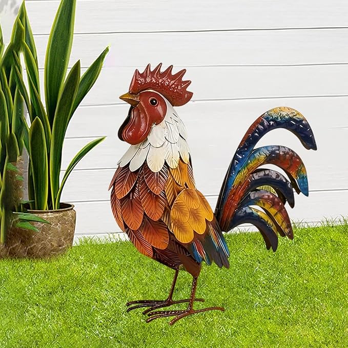 Outdoor Garden Statue Lawn Ornament Metal Figurine Yard Sculpture for Patio Outside Home Backyard- White Red Yellow