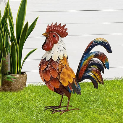 Outdoor Garden Statue Lawn Ornament Metal Figurine Yard Sculpture for Patio Outside Home Backyard- White Red Yellow