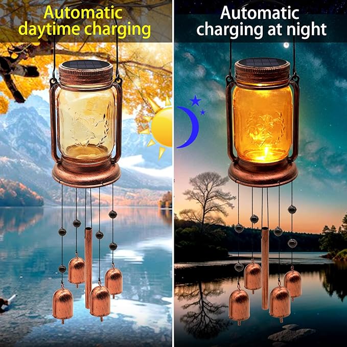 Solar Wind Chimes for Outside, Birthday Mother' s Day Gifts for Mom Women Grandma,Solar Mason Jar Wind Chime Light Unique Hanging Wind Chimes Outdoor,IP65 Waterproof, Yard Garden Terrace Courtyard