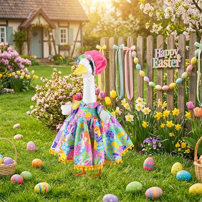 Abbylike 1 Set Easter Bunny Porch Goose Outfit Rabbit Yard Goose Costume Clothes with Carrot Fits Large 23'' H Cement for Easter Day Outdoor Patio Garden Lawn Pathway Spring Statue Decor