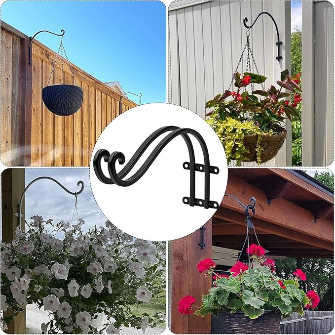 4 Pack Heavy Duty Hanging Plant Bracket, 12 inch Plant Hangers Outdoor, Brackets for Hanging Plants, Black Plant Hanger Bracket for Plants, Baskets, Bird Feeders, Lanterns, and Wind Chimes