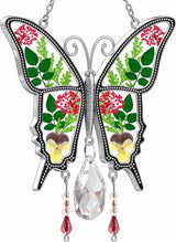 KY&BOSAM Butterfly Suncatcher Crystal Stained Glass for Windows Hangings Wind Chaim with Pressed Flower and Metal Heart Charm Mother`s Day Gifts for Mom from Daughter Son Christmas Birthday Décor