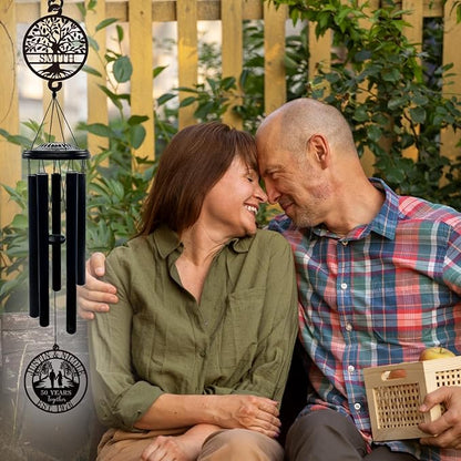 Personalized 50th Anniversary Wind Chimes, 37" Golden Wedding Wind Chime with Custom Family Name Metal Sign,50 Years Together Gift for Parents Grandparents Couples, Outdoor Garden Decor