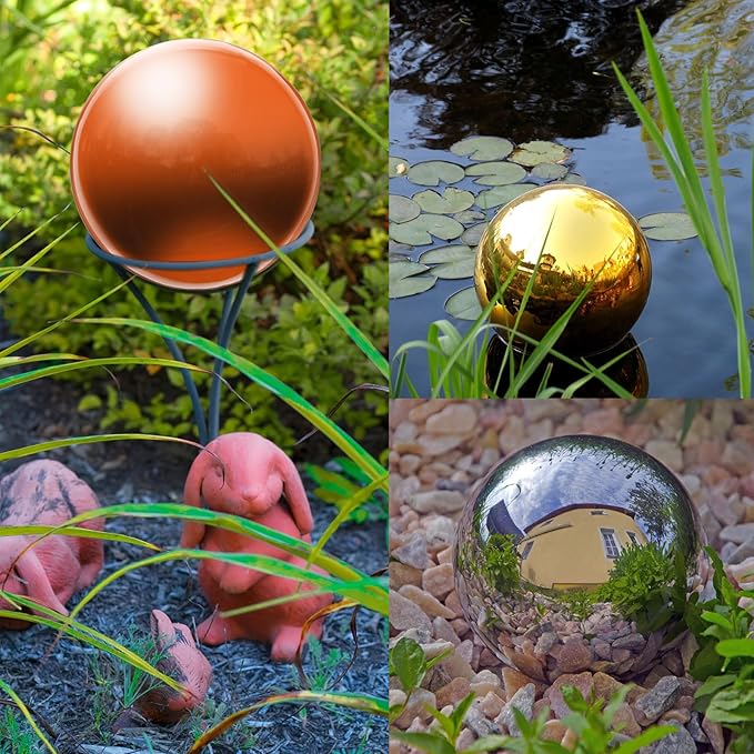 uxcell Gazing Ball 4 Inch 100mm Reflective Sphere Polished Hollow Ball, Stainless Steel Gazing Globe Mirror Ball for Home Garden Outdoor Decoration, Orange