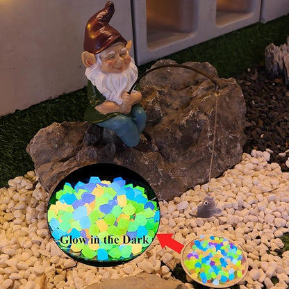 Fishing Gnome Outdoor Statue Garden Decor, Garden Gnomes Decoration for Yard, 9.7” Fishing Gnomes Statue Outdoor Garden Decor, Fishing Guy for Waterfalls or Koi Pond Decor, Gifts for Women