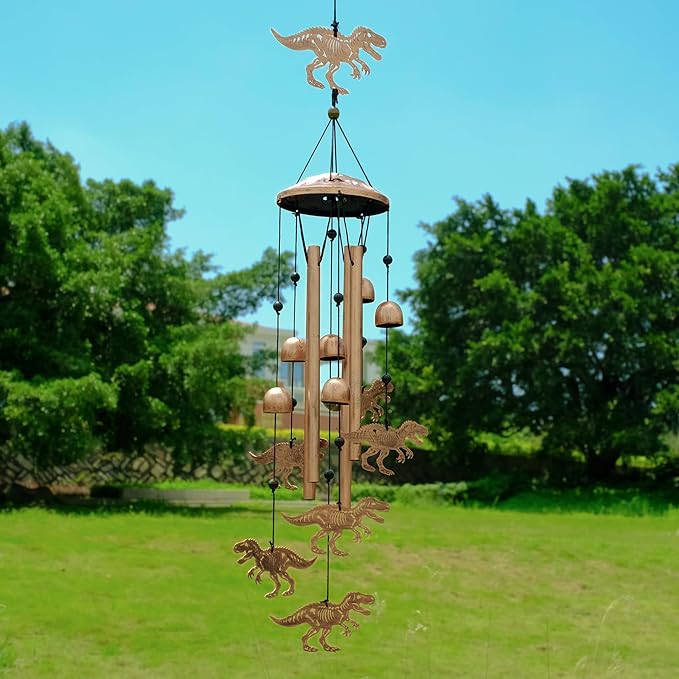 GDNSFIT Dinosaur Wind Chimes for Outside, Metal Windchimes Outdoors, Dinosaur Gifts for Women/Men, Memorial/Birthday Gifts, Garden Decor for Outside, Patio or Yard, Durable Chimes for Outdoors