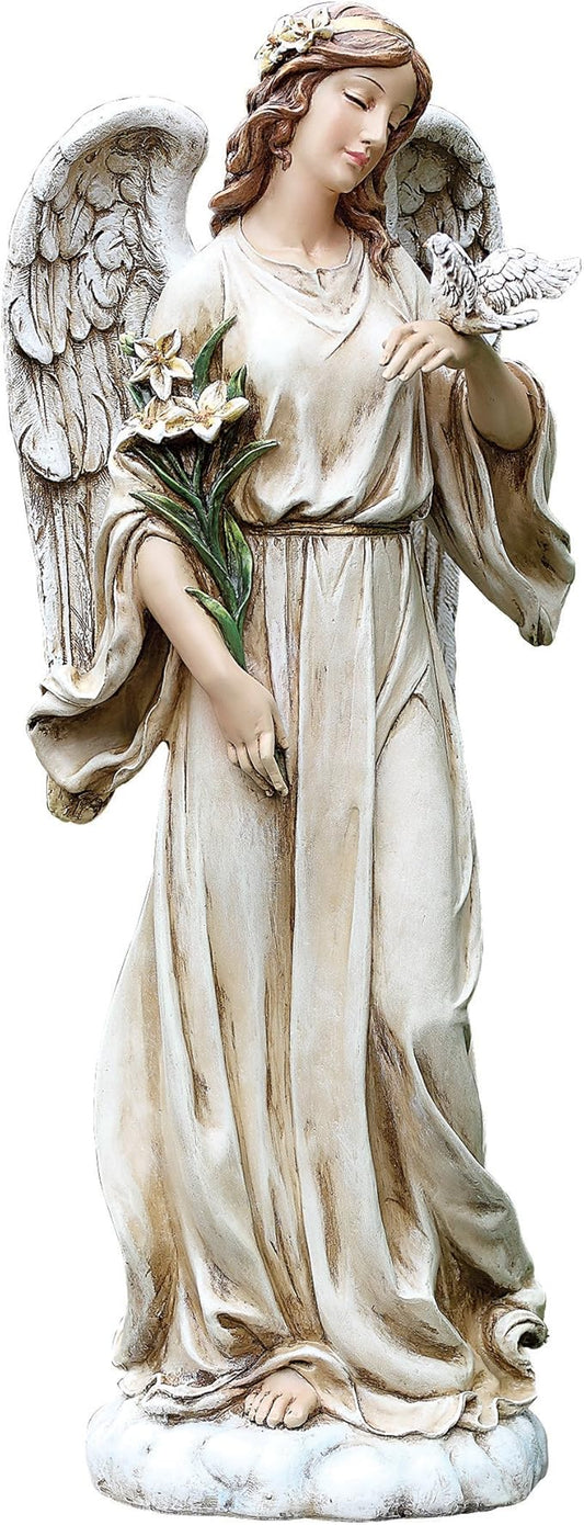 Joseph's Studio Angel with Dove Garden Statue – 24.5" Tall Religious Outdoor Décor – Inspirational Resin Yard Sculpture for Garden or Memorial