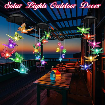 Mom Grandma Nana Gifts for Mothers Day, Birthday Gardening Gifts for Women Wife Sister, Winzwon Solar Lights Outdoor Wind Chimes for Outside Garden Yard Patio Porch Decor Butterfly Decorations
