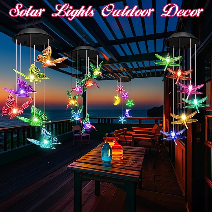 Mom Grandma Nana Wife Sister Gifts for Mothers Day, Mother Birthday Gardening Hummingbird Gifts for Women, Winzwon Wind Chimes Solar Lights Outdoor Decor for Garden Patio Yard Porch